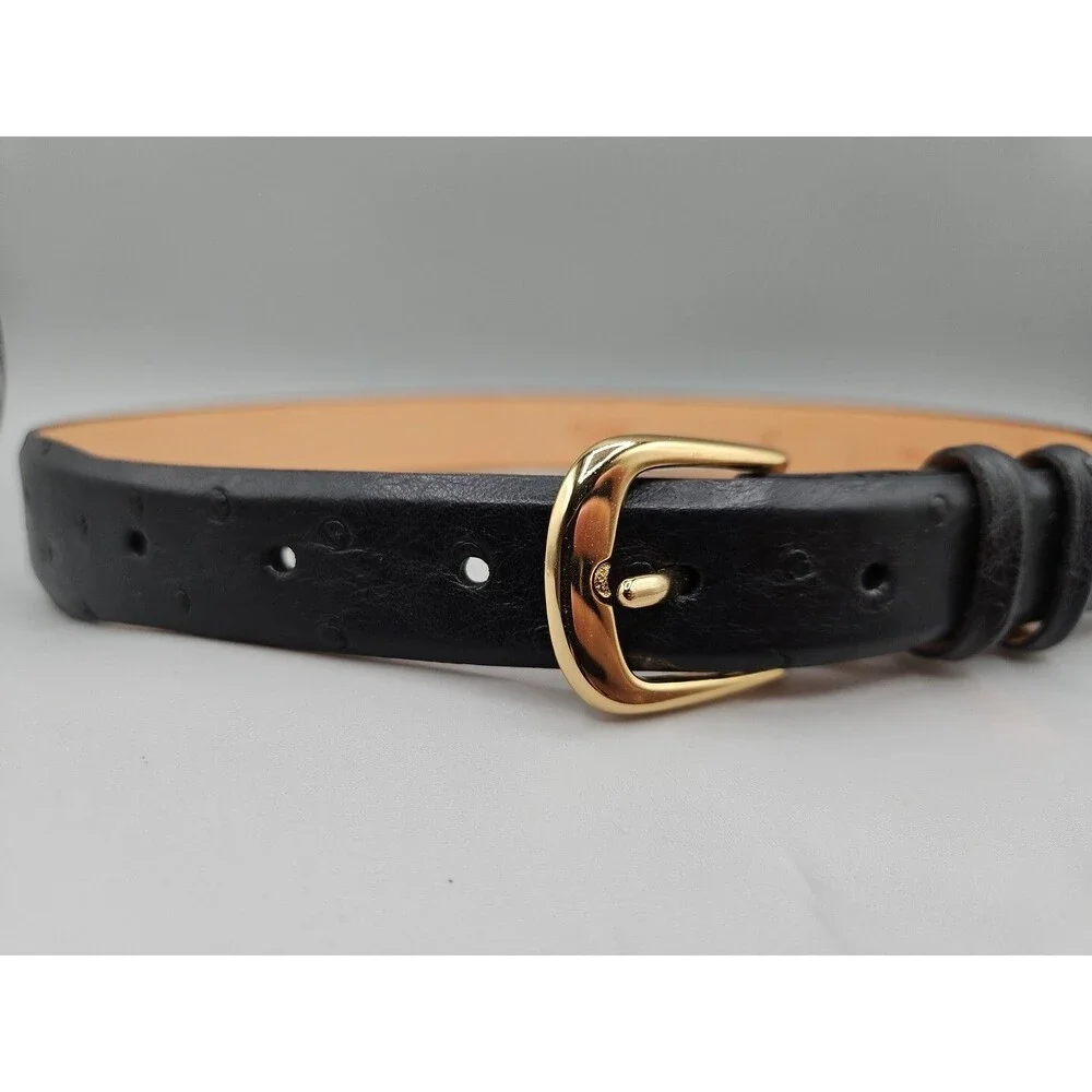 Select African Ostrich Crescent Black Leather Belt Handcrafted in USA Size 28